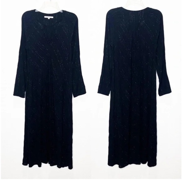 XiRena Chelsea Lurex Gauze Metallic Silver Midi Dress Black Bohemian Women Small - Picture 1 of 13